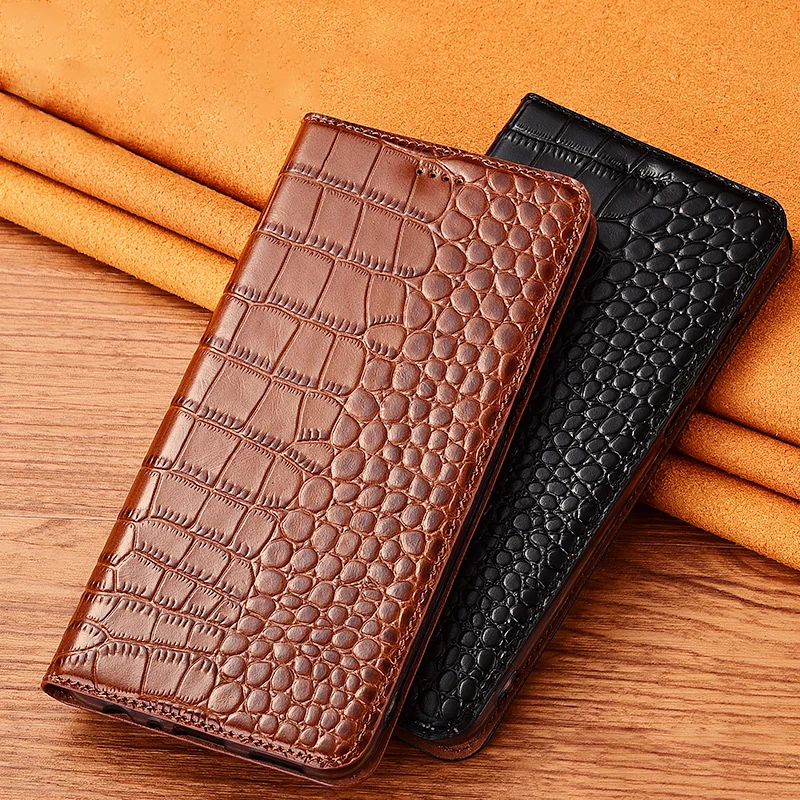 Crocodile Mark Genuine Leather Phone Case For Samsung Galaxy A52S A21S A13 A23 A33 A53 A73 5G Magnetic Flip Cover