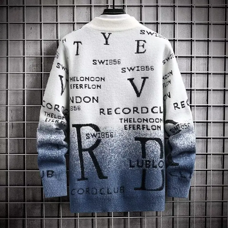 2024 Men's Sweater Korean Autumn Winter Fashion Men Clothing English Elements Sweater Men Casual Pullover O-Neck Sweaters Men 4