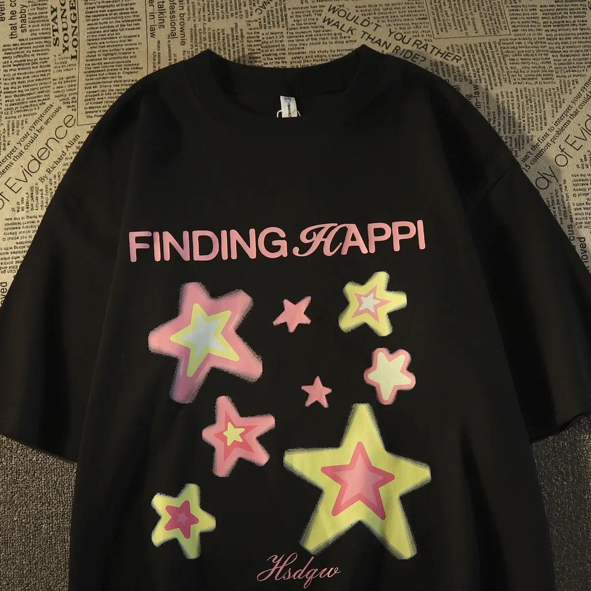 

American trend retro star print graphic T-shirt Y2K loose fitting men and women summer casual couple short sleeved top harajuku