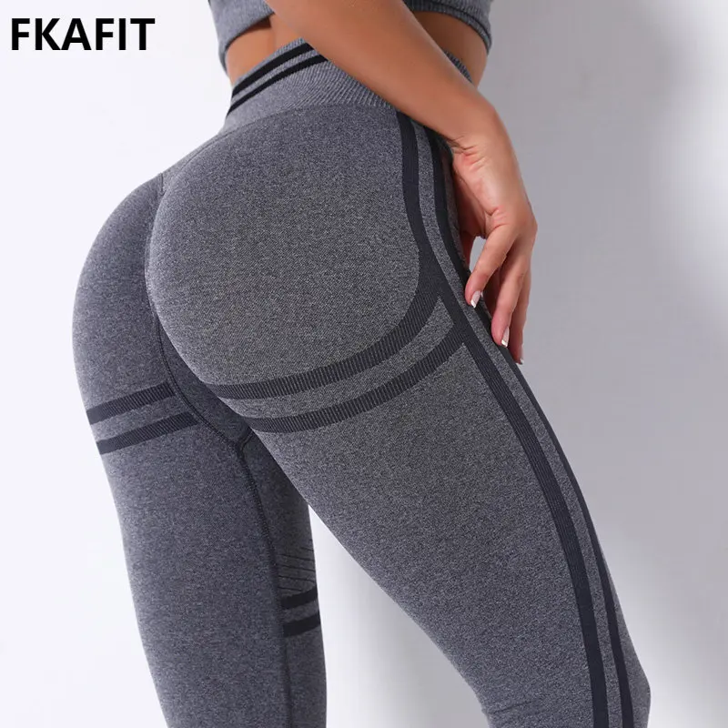 

New Striped Seamless Leggings Push Up Leggins Sport Pant For Women Fitness Running Yoga Pants High Waist Stretchy Workout Tight