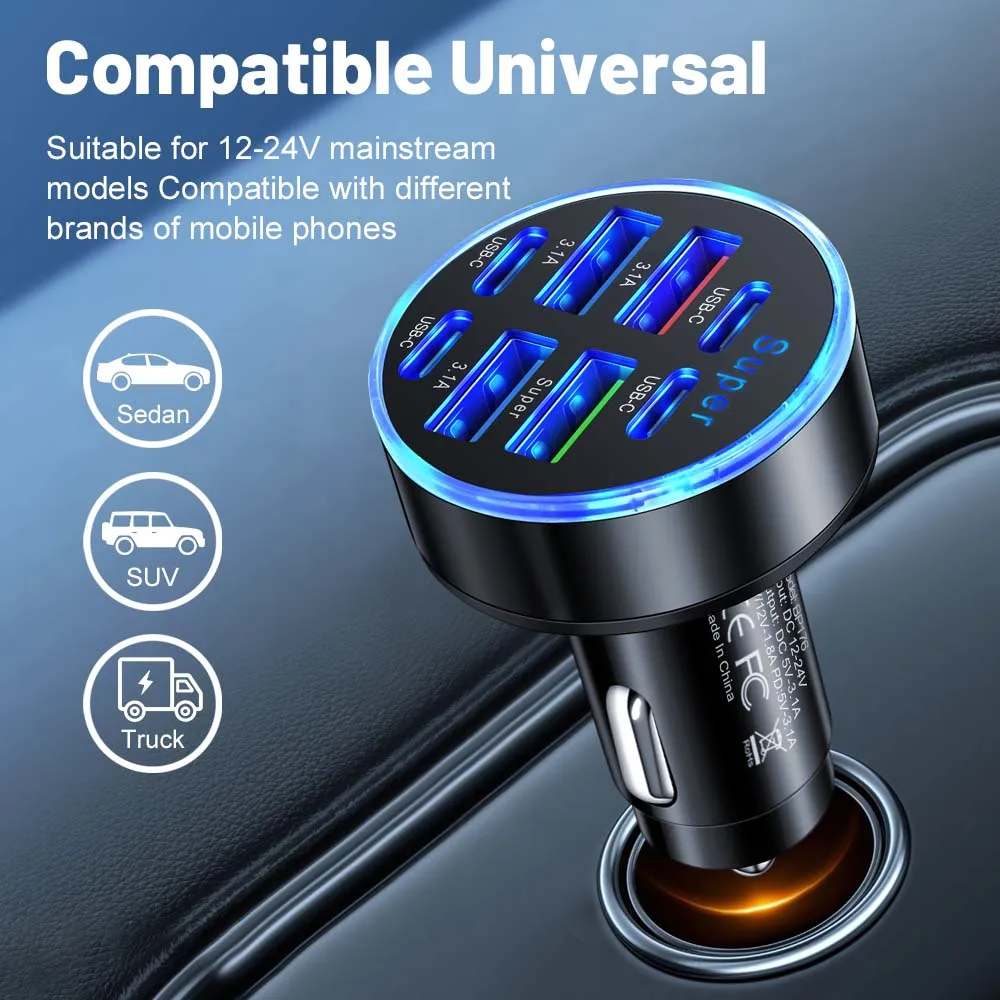 USB C Car mobile phone Charger Adapter USB A and PD Super Fast Charge with Voltage Monitor for iPhone Samsung Mobile Phone