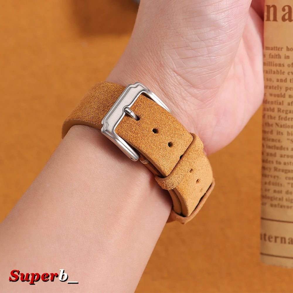 Vintage Brown Suede Wristband Watch Strap - Soft Calfskin Bracelet