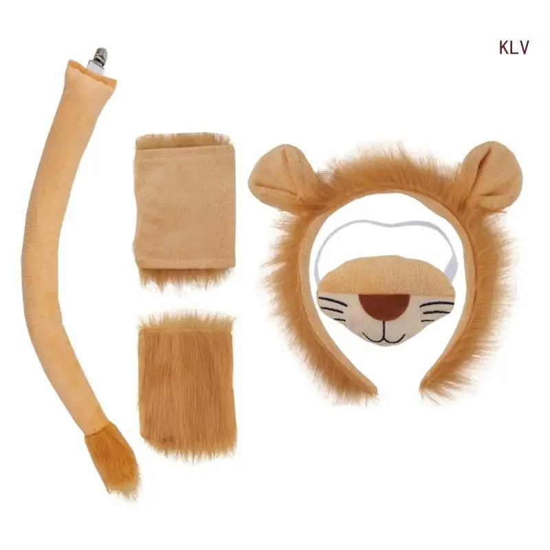 Halloween Lion Dress up Costume Set Hairband Tail Bowtie for Kid Birthday Party