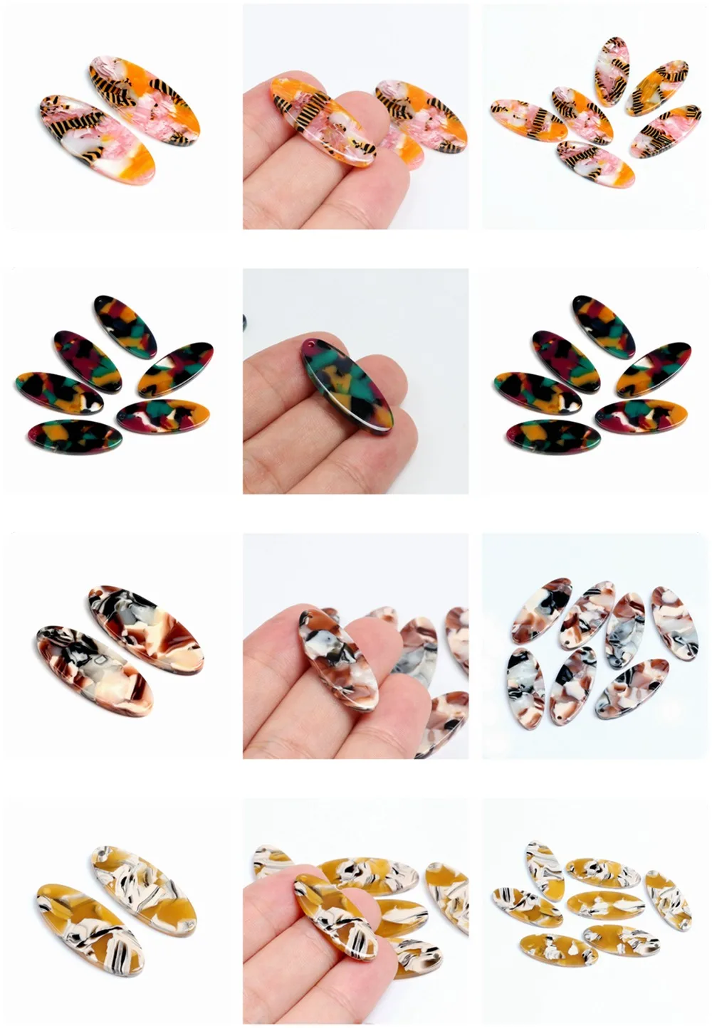 Schildpatt-Ohrring-Charms, ovale Anhänger aus Acetat-Acryl, Ohrring-Teile, Ohrring-Zubehör, 12,5 x 31 mm – Detail 2