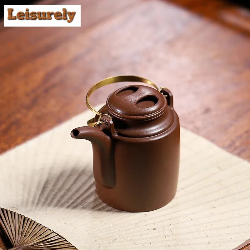 180ml Retro Yixing Purple Clay Teapots Handmade Lifting Handle Pot Raw Ore Purple Mud Kettle Zisha Tea Set Teaware Gift Supplies