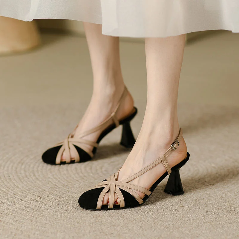 

2022 Summer apricot Black Women Sandals Fashion Cross Tied High Heels Shoes Sexy Lace Up Party Pumps Size 34-40 Pumps New