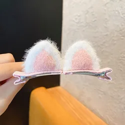 Plush Cat Ear Shaped Hair Clips - Adorable Cartoon Style (Pink)