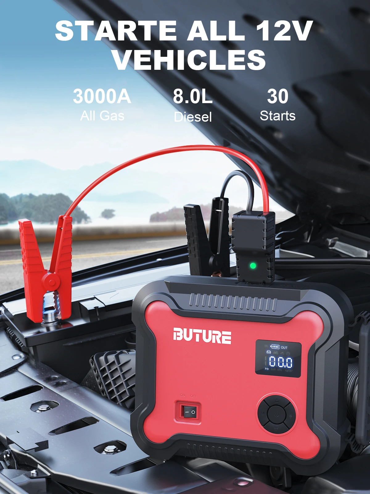 BUTURE Portable Car Jump Starter With Air Compressor 150PSI