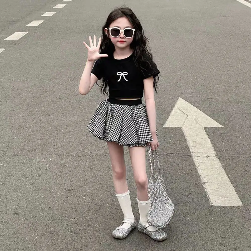 Fashion Lace Up Teens Bow T-shirts Short Sleeve Korean Style Slim Crop Top Summer Sweet Girl's Top Students
