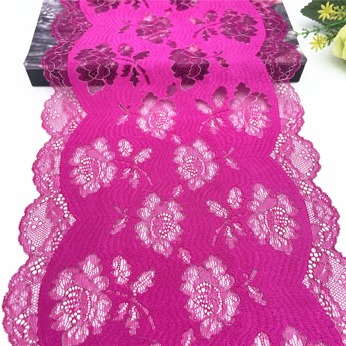 3y/lot Width 22.50cm Fuchsia Silver Elastic Stretch Lace Trims 5