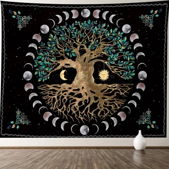 Tapisserie murale suspendue avec arbre de vie mystérieux, forêt de champignons, conte de fées, bohème, psychédélique, décor de rêve pour dortoir de maison 1