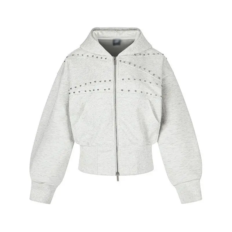 American Y2K retro washed distressed rivet zipper jacket for women autumn short hooded sweatshirt for men