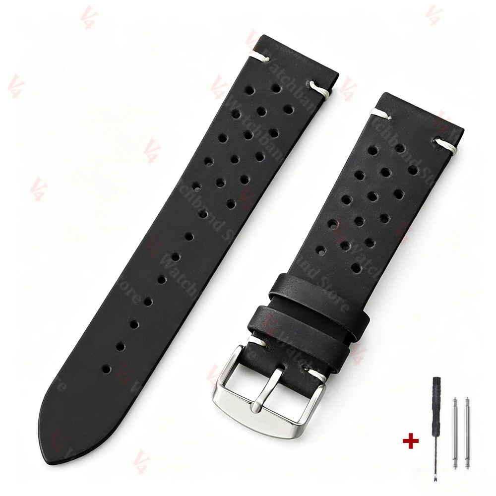 Handmade Dark Brown Vintage Racing Leather Watch Strap - Breathable and Porous Design