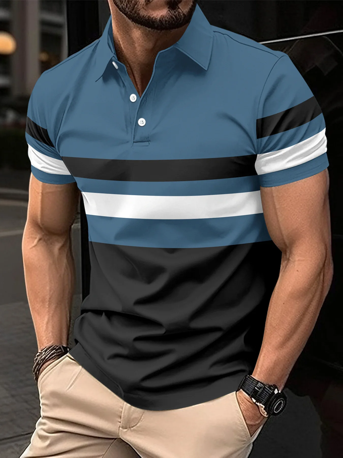 Europe and America cross-border 2025 summer new short-sleeved POLO shirt striped men's sports and fitness polo shirt top 11 S0e187482f3b7495bb644bddabd3ed166f