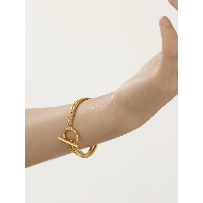 

Женский вечерние слойный браслет из латуни, с цепочкой-змеиным плетением