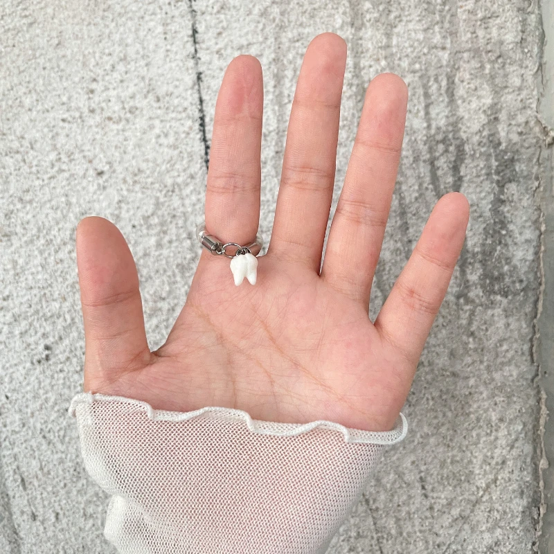 

О серии healthyTooth | Уникальное регулируемое кольцо ручной работы Y2K, Винтажное кольцо неправильной геометрической формы в стиле панк для женщин и девочек, новая мода