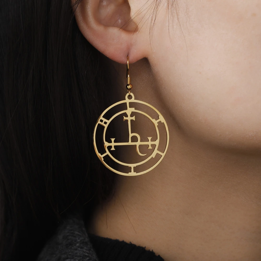 Dawapara Sigil of Lilith Earrings - Mythical Wiccan Amulet in Stainless Steel Jewelry