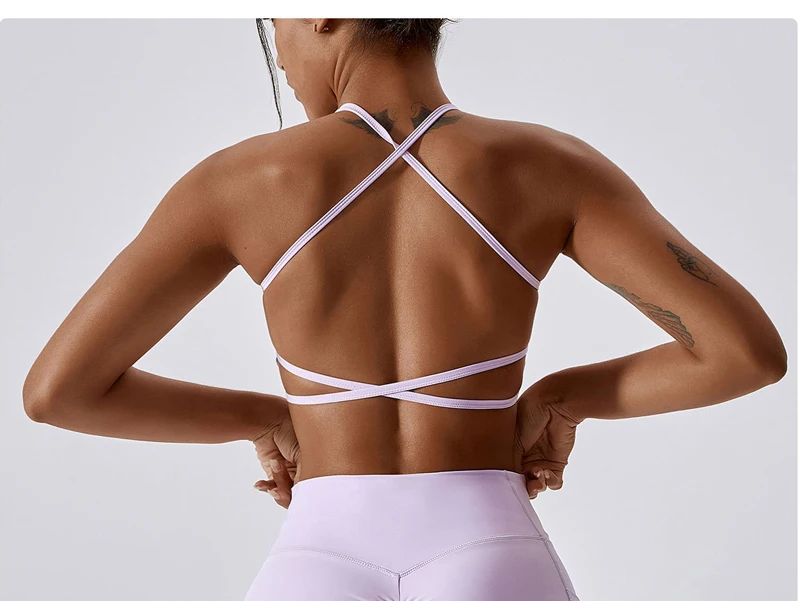 VITALINOVO Workout Sports Bras Women Athletic Removable Padded Backless Strappy Criss Cross Light Support Gym Yoga Crop Bra