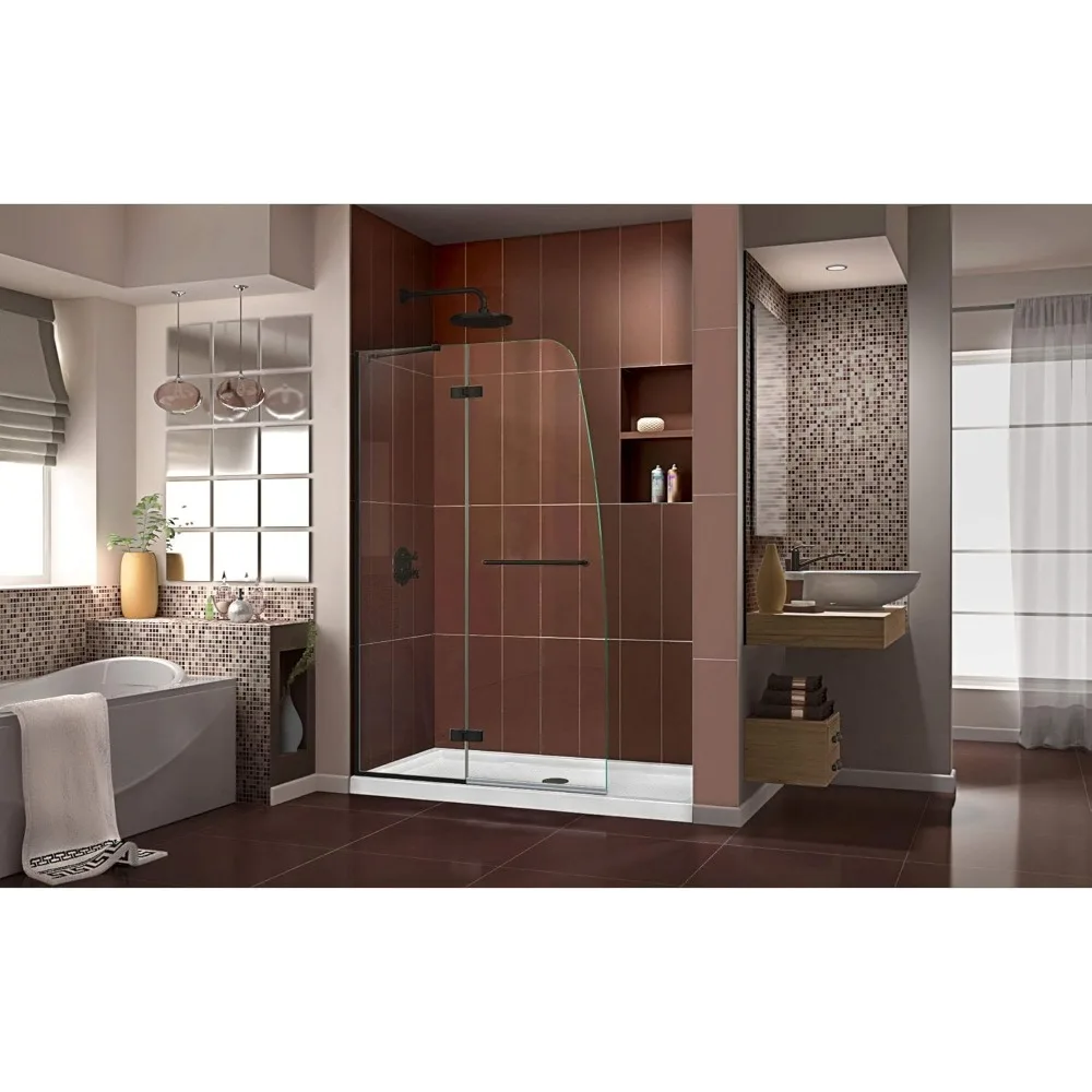Classic modern Frameless Hinged Shower Door in Matte Black Product Dimensions 0.31 x 45 x 72 inches 102.8 pounds 2