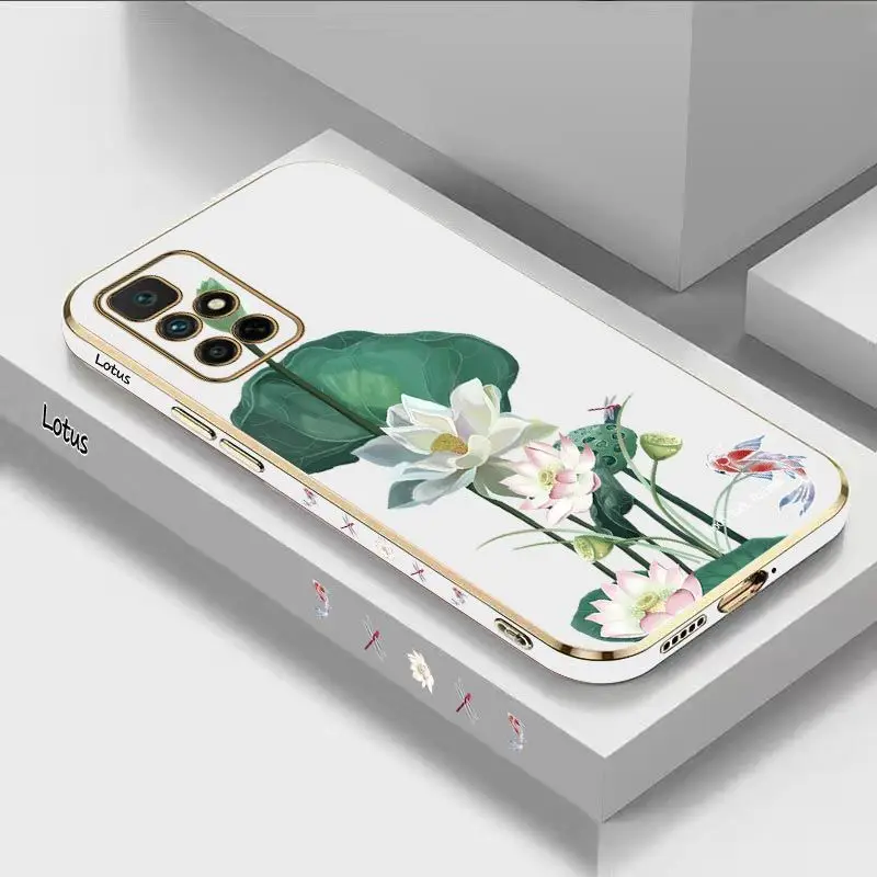 

Lotus Flower Lanyard Plating Phone Case For Xiaomi Redmi 10 12C 10C 10A 9 9T 9A A1 9C Cover