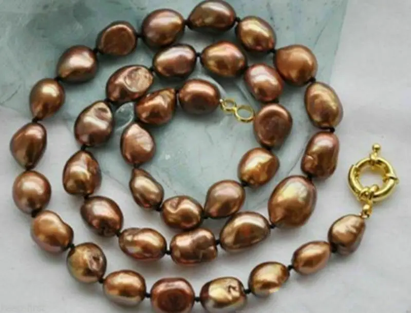 Fashion 8-9mm Natural Coffee Baroque Freshwater Pearl Necklace Jewelry Long 18'