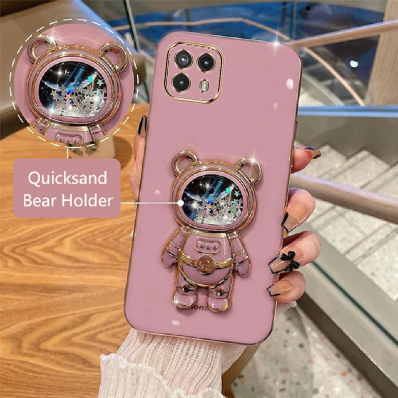 Cartoon Bear Fold Stand Per Motorola G50 5G Custodia Per Telefono Cover Placcata Di Lusso