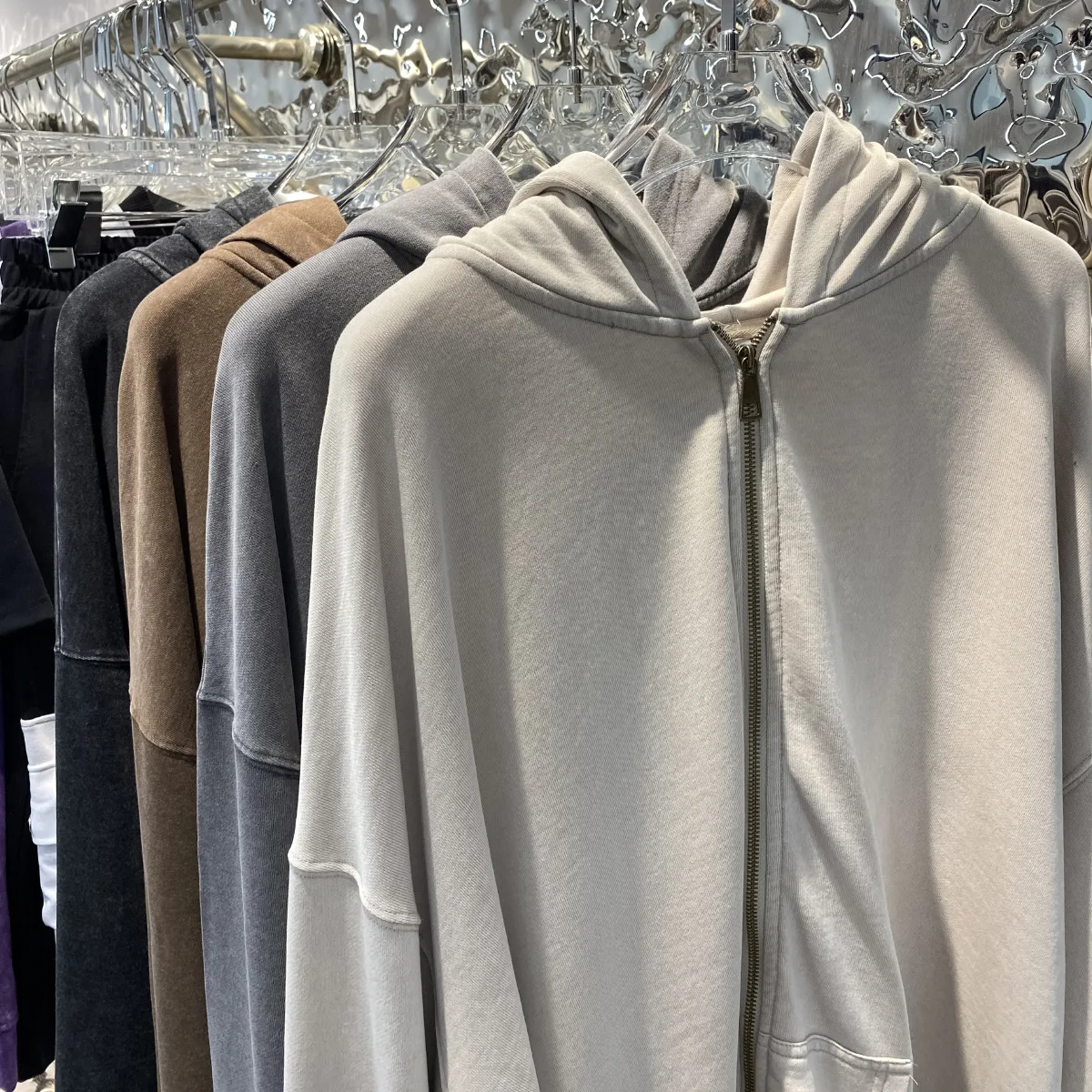 STONE  | OLD EFFECT FLEECE SWEATSHIRT [正規品/関税込] Charcoal Grey 6100021 MALFILÉ FLEECE 'OLD' EFFECT Full zip