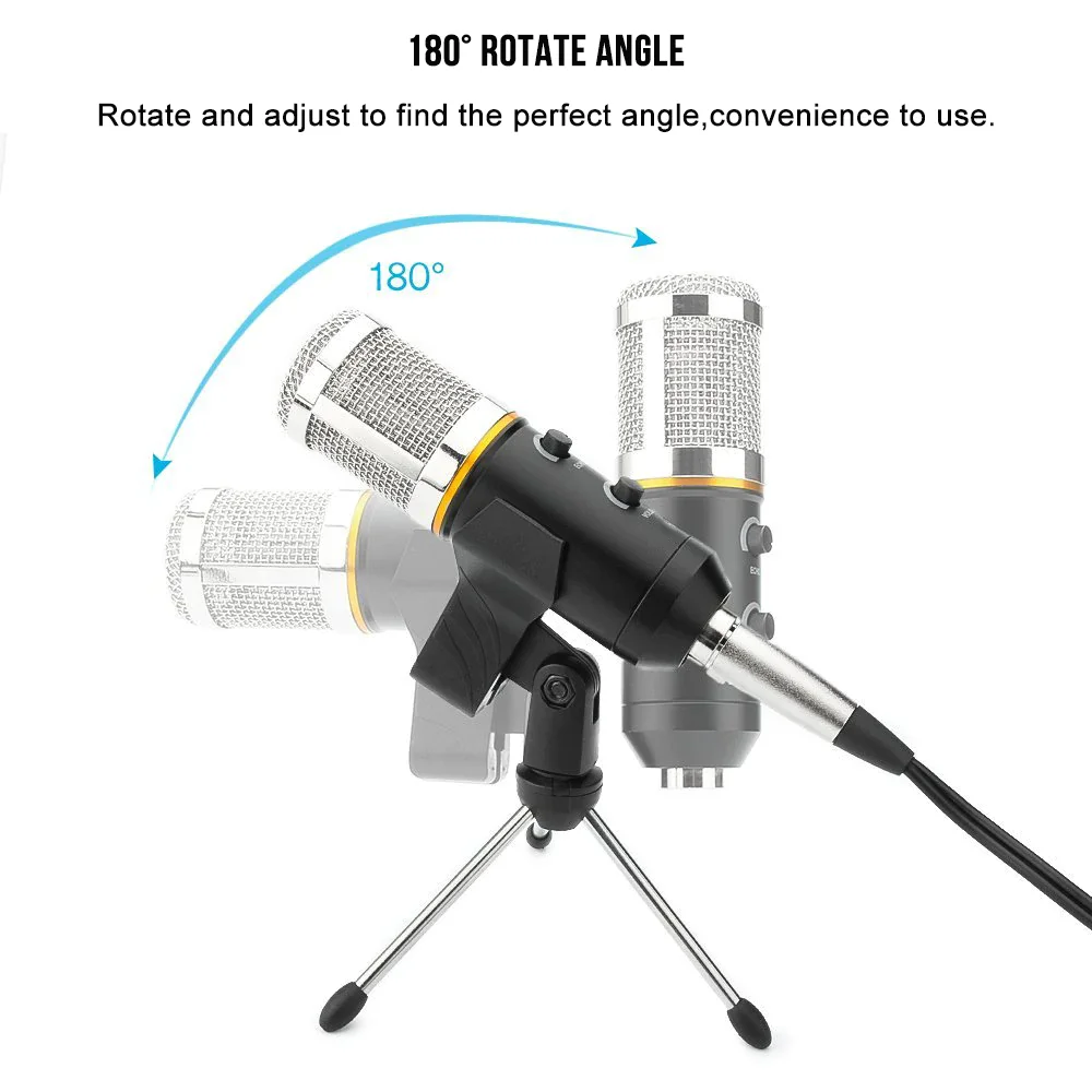 Condenser Microphone For Computer Studio Profesionales 3.5mm Wired Stand USB Mic For Camera