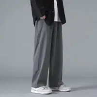 2024 Spring New Solid Color Straight Pants Man Elastic Waist Loose Casual Harajuku Trousers Japanese Style Thin Style Clothes 1