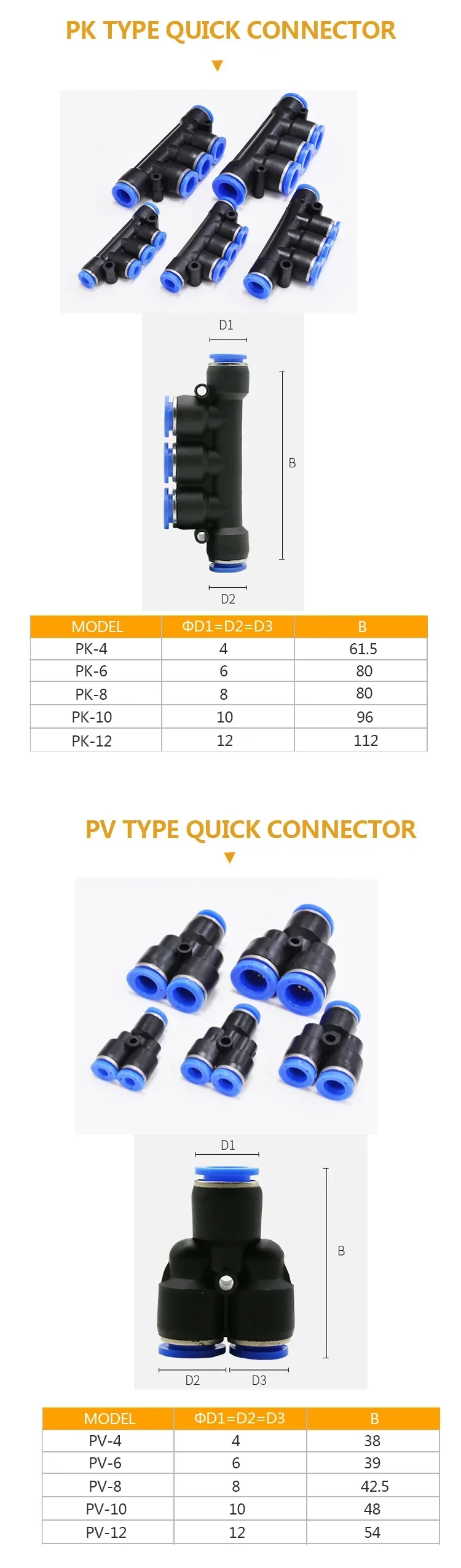 Description Picture 5 of item63Pcs Boxed Set Air Hose Connector 6mm OD PU PE PV PY PZA PK Air Pipe Tube Quick Release Pneumatic Push to Connect Fittings Kit