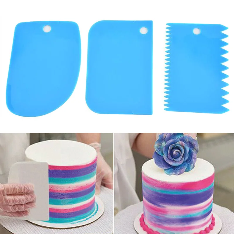 3Pcs/set Cake Cream Spatulas DIY Baking Mixing Scraper Fondant Pastrys Cutters Plastic Bowl Scraper Kitchen Tools
