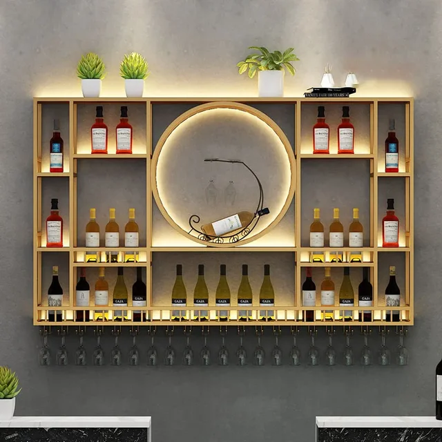 Wall Mount Display Wine Racks Kitchen Modern Luxury Gold Wine Rack ...