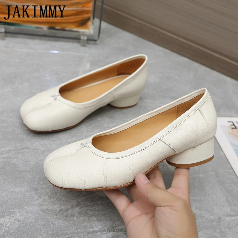 

Genuine Leather Split Toe Flat Loafers Shoes Woman Chunky Low Heel Mules Dress Shoes Summer Ballet Flats Ninja Shoes