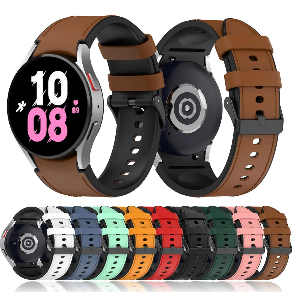 

Silicone + Leather Watch Strap For Samsung Galaxy Watch 4 5 6 Wristband Bracelet Smartwatch Band Watch6 Classic Watch5 Pro