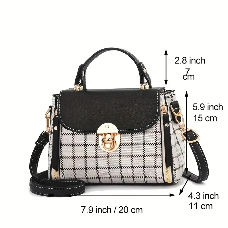 Crossbody Bags Faux Leather Top Handle Bag Plaid Cute Square Shoulder Bag Classic Box Bag for Women Girl Flap Satchel Purse