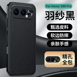 Litchi Pattern Pebbled Genuine Leather Back Case - Thin & Light with Camera Protection for Honor 500 Pro (Black)