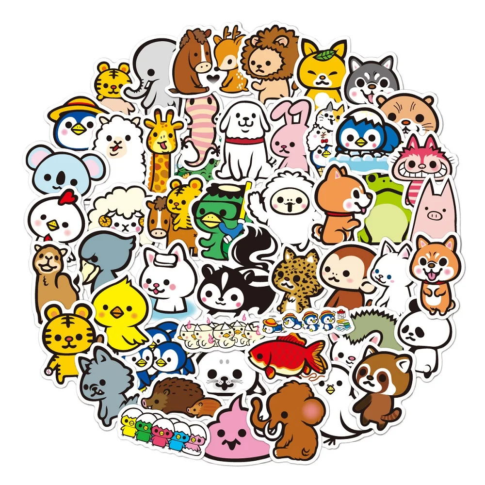 Cute Cartoon Animals Colorful Stickers Diary Mobile Laptop Luggage Guitar Stickers Home Decor Kids Room ins cartoon colorful hat bear cute stickers waterproof labels sealing paster diy mobile phone decorative stickers stationery