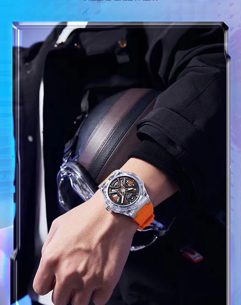 Montre mécanique de sport pour hommes de marque AILANG, bracelet en caoutchouc de luxe, étanche, aiguilles lumineuses, mode squelette, montres automatiques pour hommes_voghion.com