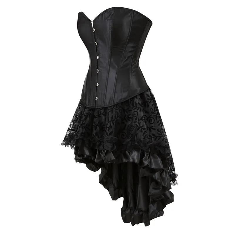 Sapubonva Corset Dress Overbust Corsets and Bustiers Skirts Set Party Burlesque Plus Size Black Sexy Gothic Victorian Corsetto