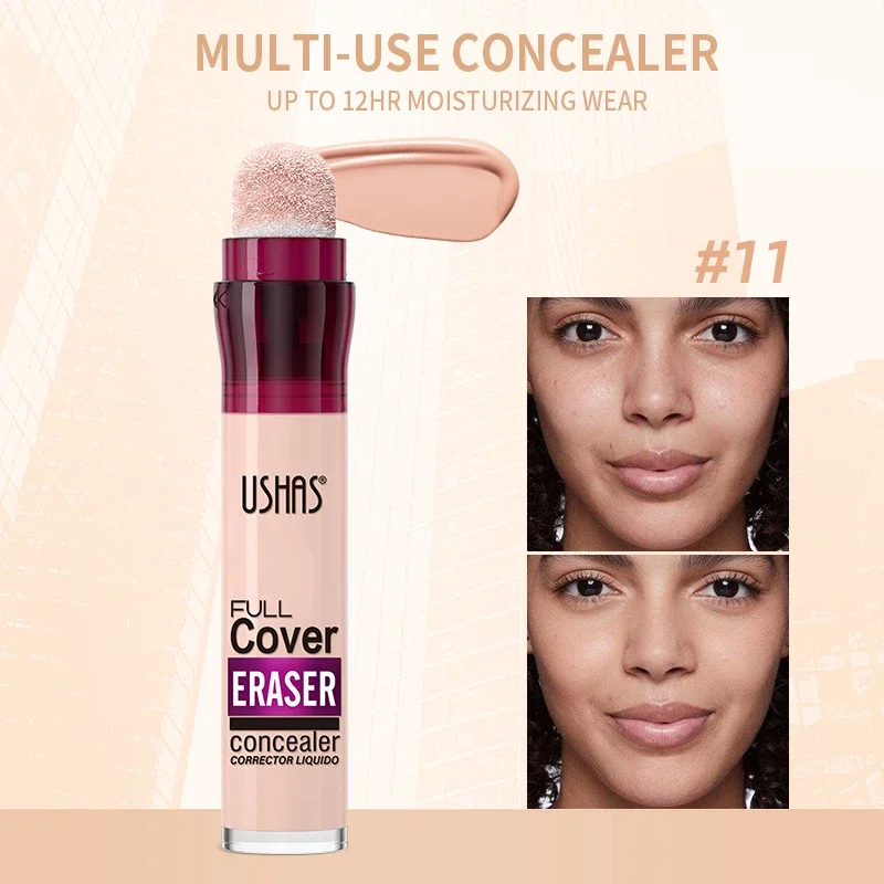 Ushas 12 Color Liquid Concealer Multi-use Foundation Makeup Moisturizing Rotating Sponge Head Concealer Long Lasting Lightweight