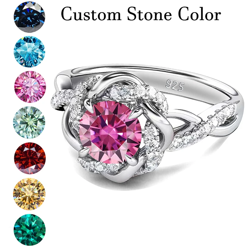 

Kirin Palace 3CT Pink/Blue/Black Moissanite Rings 750 18K 14K 10K for 925 Silver For Women Ring Jewelry for Wedding Engagement