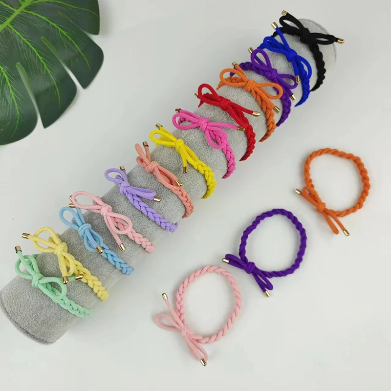 50 Stück flache, breite, geknotete Schleifen, geflochtene elastische Haarbänder, goldene Kappen, Zopf-Haargummis, Elastizität, Pferdeschwanz-Halter, Haargummis