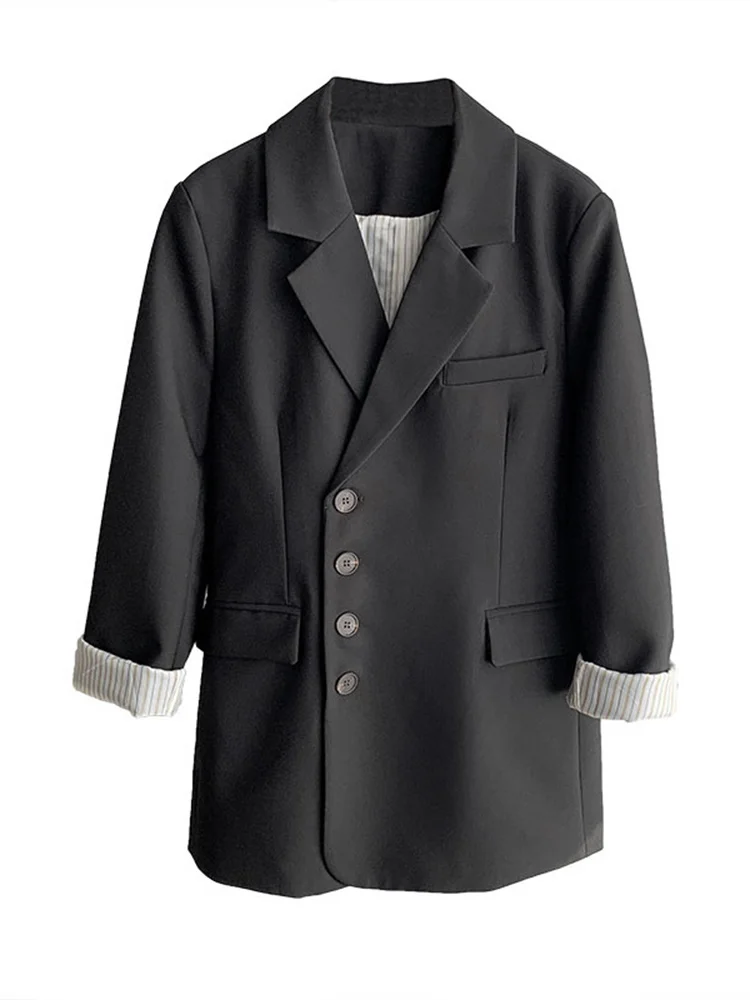 [LANMREM] Irregular Button Blazers For Women Solid Long Sleeve Office Lady Jackets Female Fashion Tops 2024 Spring New 26D4530