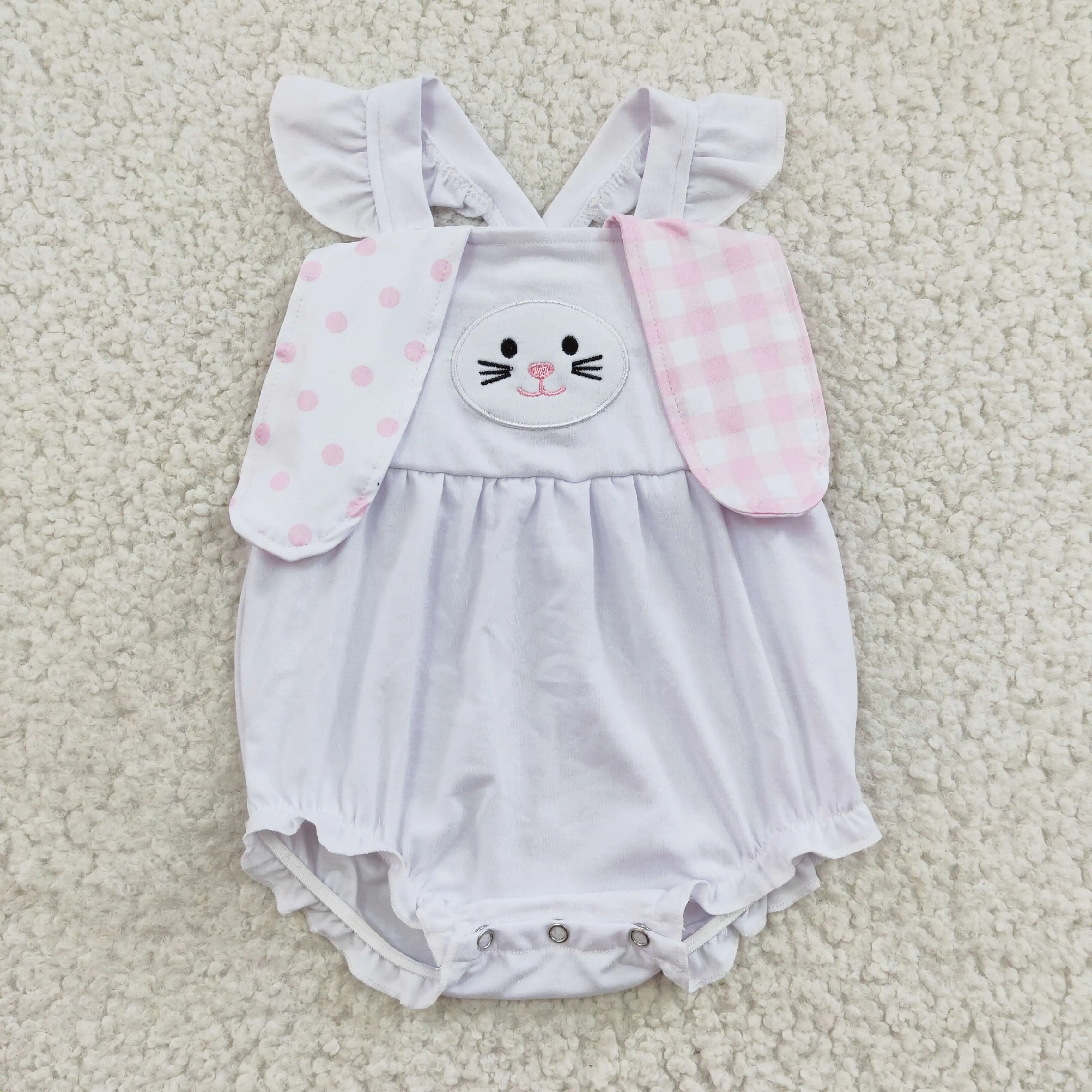 

New arrivals RTS no moq boutique baby girls easter romper infants embroidery toddler cute bunny baby rompers