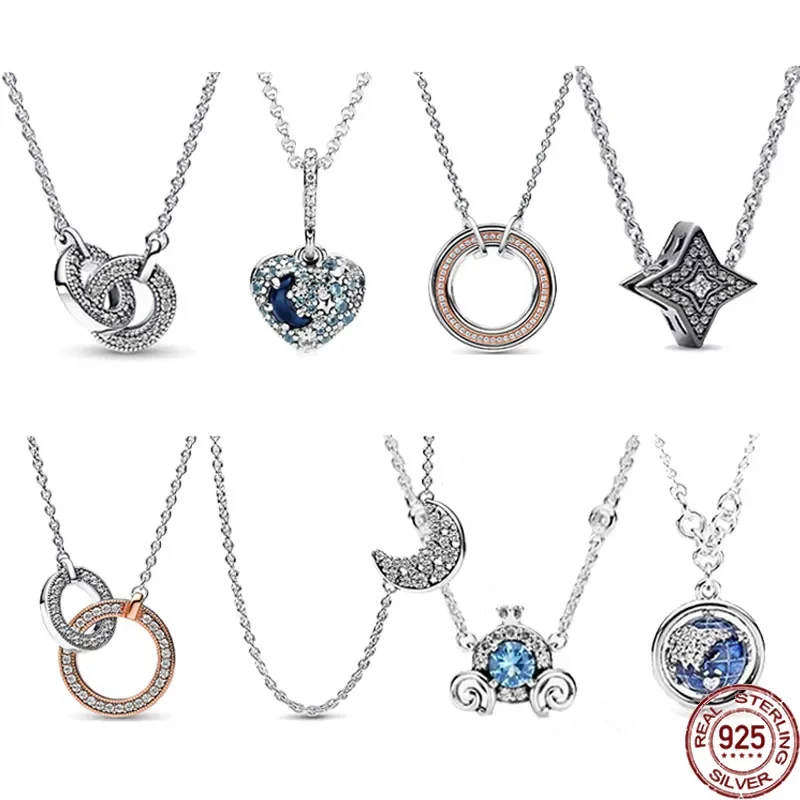 

New Exquisite 925 Sterling Silver Shining Moon Snowflake star Pendant Necklace fit original Charm Beaded DIY Women's Jewelry