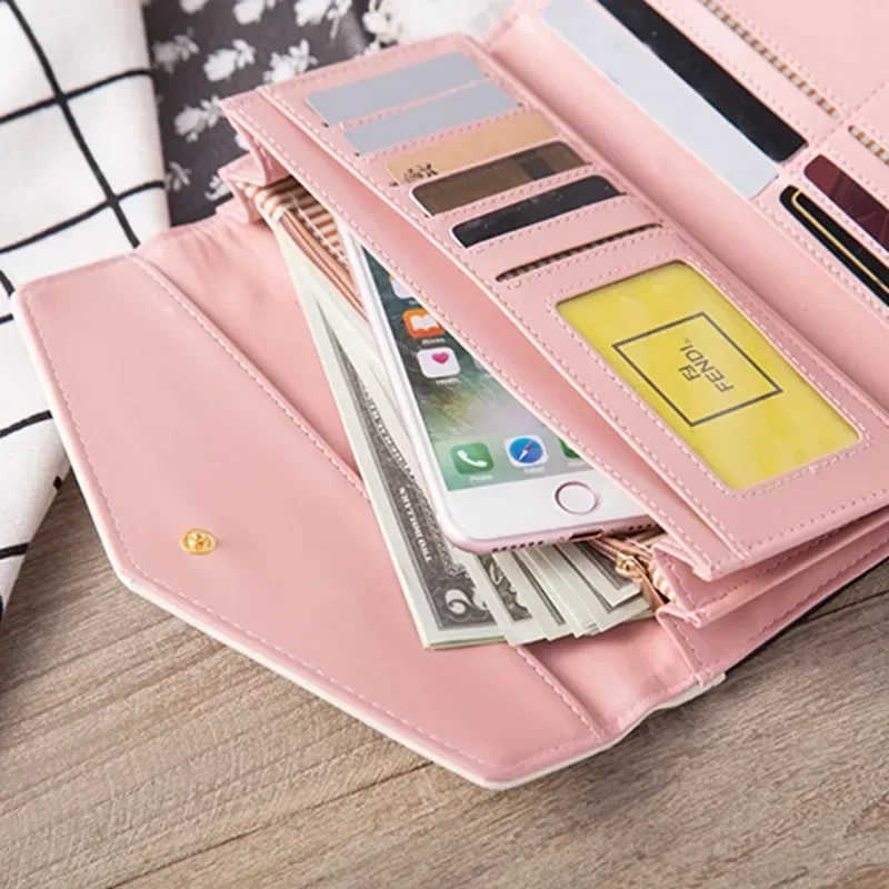 Wristlet Fashion Envelope Women Wallet Hit Color 3Fold Flowers Printing PU Leather Wallet Long Ladies Clutch Coin Phone Purse 4