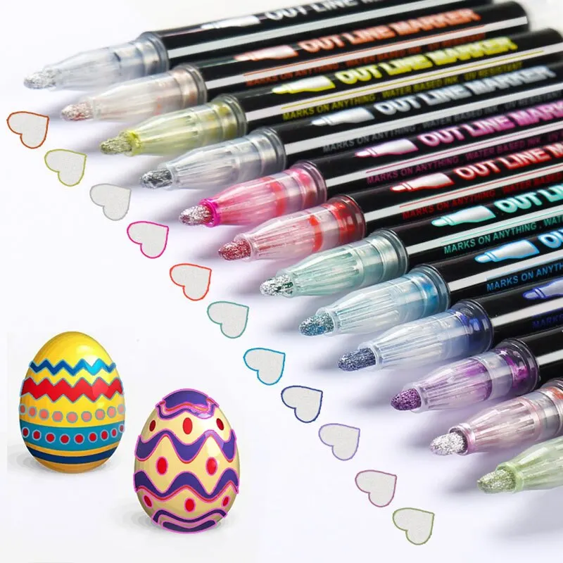 Paint Marker Pen 1Set 8/12/24 Colors Double Line Pen Outline Paint Marker Pens Diy Album Scrapbooking Metal Marker Drawing Painting Doodling