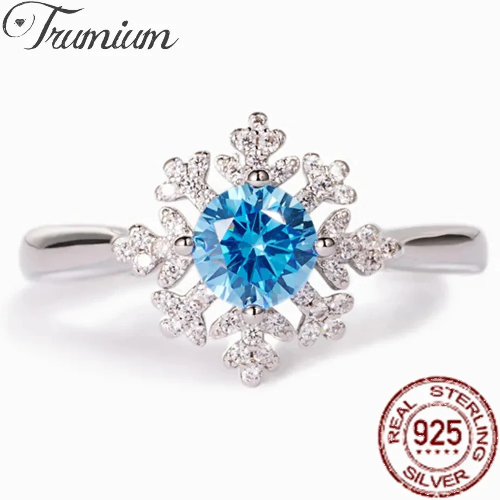 

Trumium Original 925 Silver Sterling Snowflake With Blue & Clear Zircon Rings For Women Engagement Wedding Bands Fine Jewelry