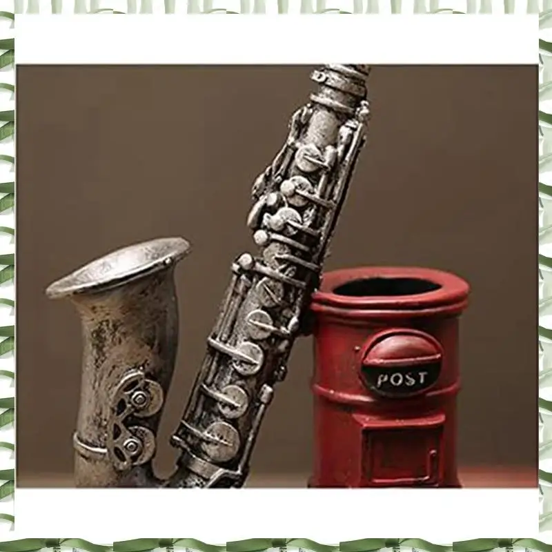 Saxophone Resin Waterproof Pencil Holder For Desk Makeup Brush Holder Office Supplies Resin Ornaments, Yellow 13 X 8.5 X 20Cm