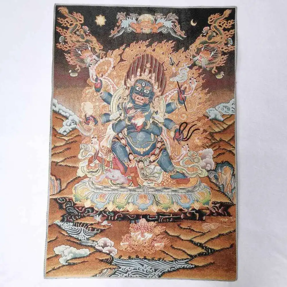

36" Tibet Tibetan Cloth Silk 6 Arms Mahakala Wrathful Deity Tangka Thangka Mural